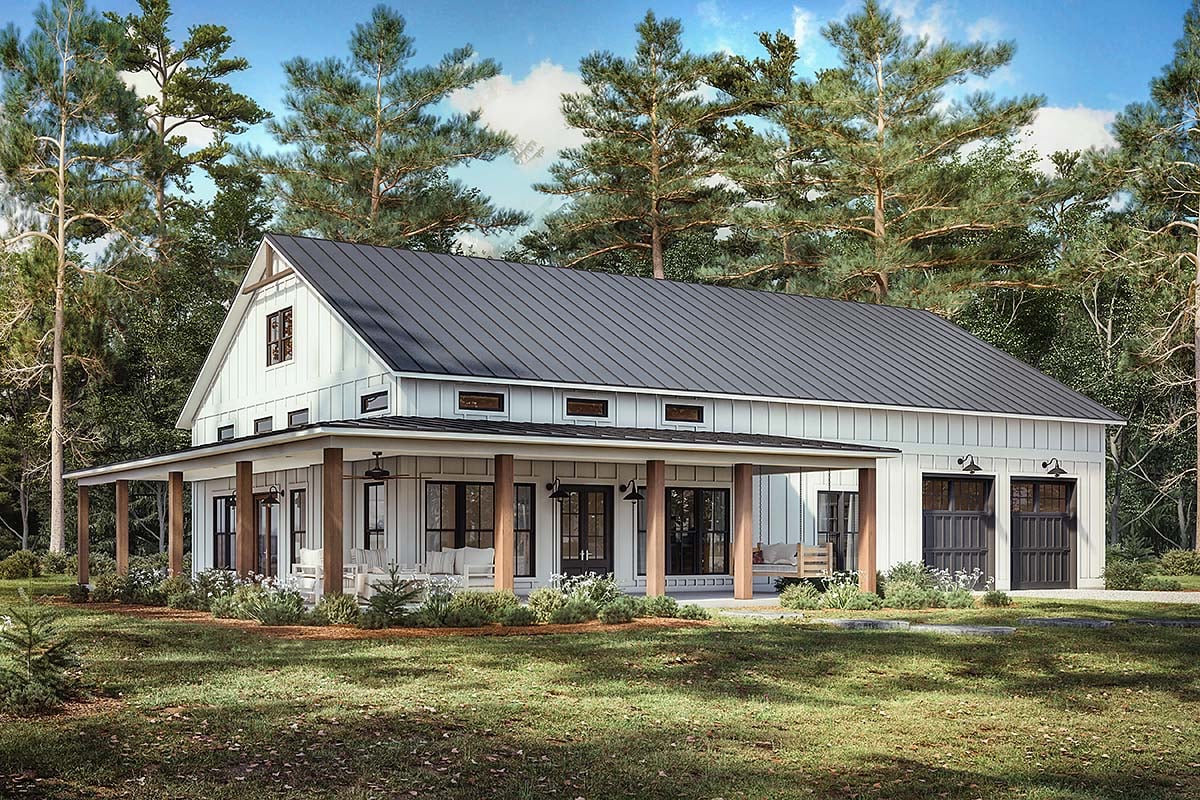 Barndominium, Country, Farmhouse, Traditional House Plan 82906 with 3 Beds, 3 Baths, 2 Car Garage Elevation