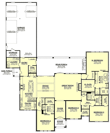 Contemporary, Country, Craftsman, Farmhouse, Southern, Traditional House Plan 82907 with 4 Beds, 4 Baths, 3 Car Garage First Level Plan