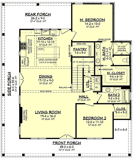 Country, Farmhouse, Traditional House Plan 82912 with 4 Beds, 3 Baths First Level Plan