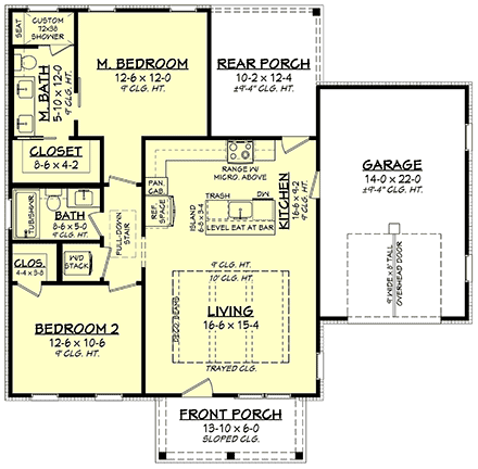 Cottage, Country, Craftsman, Farmhouse, Southern House Plan 82916 with 2 Beds, 2 Baths, 1 Car Garage First Level Plan