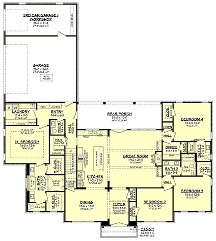 Farmhouse, Traditional House Plan 82917 with 4 Beds, 4 Baths, 3 Car Garage First Level Plan