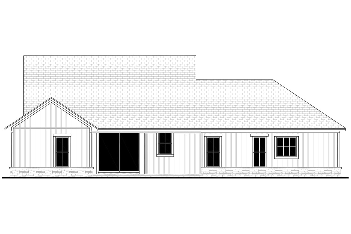 Cottage, Country, Craftsman, Farmhouse, Southern Plan with 1899 Sq. Ft., 4 Bedrooms, 3 Bathrooms, 2 Car Garage Rear Elevation