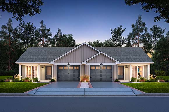 Country, Farmhouse, Traditional Multi-Family Plan 82923 with 4 Beds, 4 Baths, 2 Car Garage Elevation