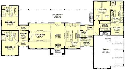 Farmhouse, Modern, Ranch House Plan 82925 with 3 Beds, 4 Baths, 2 Car Garage First Level Plan