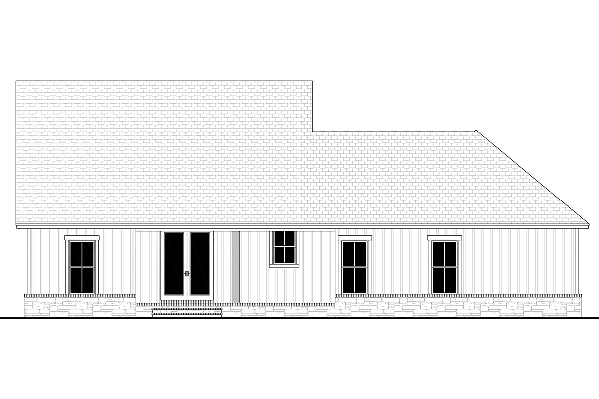 Country, Farmhouse, Traditional Plan with 1795 Sq. Ft., 3 Bedrooms, 2 Bathrooms, 2 Car Garage Rear Elevation