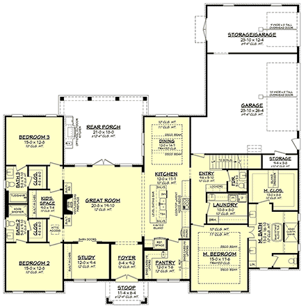 Contemporary, Southern, Traditional House Plan 82927 with 3 Beds, 4 Baths, 3 Car Garage First Level Plan