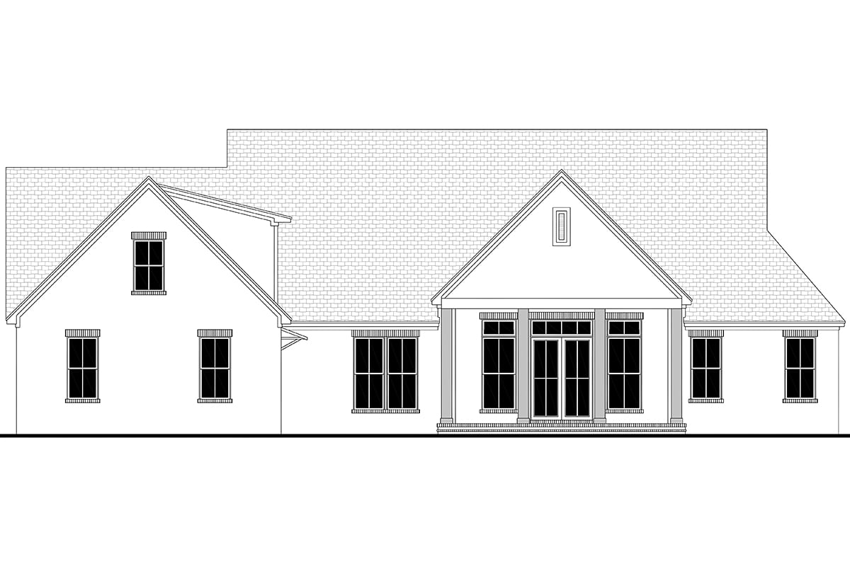 Contemporary, Southern, Traditional Plan with 2859 Sq. Ft., 3 Bedrooms, 4 Bathrooms, 3 Car Garage Rear Elevation