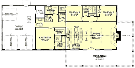 Barndominium, Country, Farmhouse House Plan 82928 with 3 Beds, 3 Baths, 3 Car Garage First Level Plan