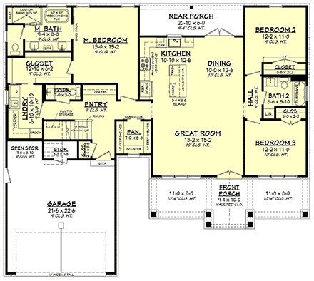 Farmhouse, Traditional House Plan 82929 with 3 Beds, 3 Baths, 2 Car Garage First Level Plan