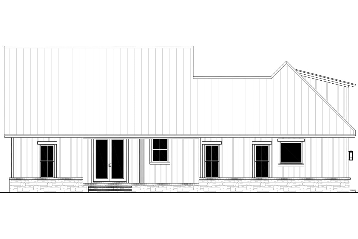 Farmhouse, Traditional Plan with 1793 Sq. Ft., 3 Bedrooms, 3 Bathrooms, 2 Car Garage Rear Elevation