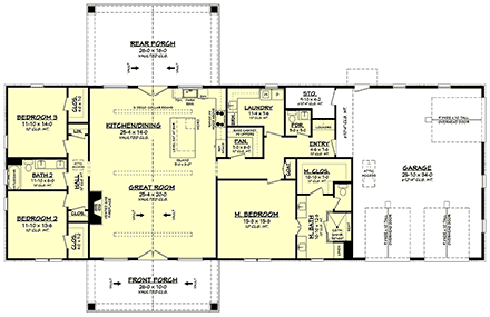 Barndominium, Country, Craftsman, Farmhouse, Ranch House Plan 82930 with 3 Beds, 3 Baths, 3 Car Garage First Level Plan