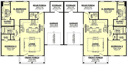 Cottage, Country, Craftsman, Farmhouse Multi-Family Plan 82931 with 4 Beds, 4 Baths, 2 Car Garage First Level Plan
