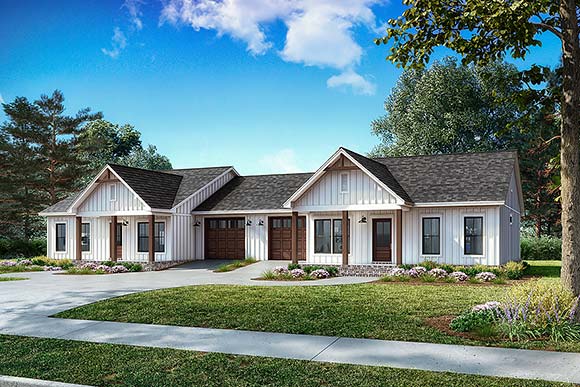 Cottage, Country, Craftsman, Farmhouse Multi-Family Plan 82931 with 4 Beds, 4 Baths, 2 Car Garage Elevation