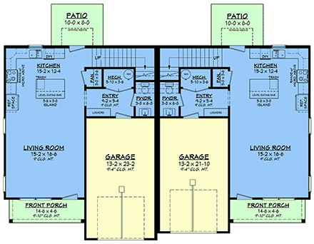 Country, Farmhouse, Traditional Multi-Family Plan 82933 with 6 Beds, 6 Baths, 2 Car Garage First Level Plan