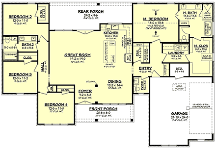Country, Farmhouse, Southern House Plan 82938 with 4 Beds, 3 Baths, 2 Car Garage First Level Plan