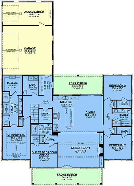 Country, Farmhouse House Plan 82939 with 4 Beds, 3 Baths, 3 Car Garage First Level Plan