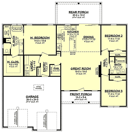 Country, Farmhouse, Southern, Traditional House Plan 82940 with 3 Beds, 2 Baths, 2 Car Garage First Level Plan