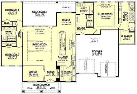 Country, Farmhouse, Southern House Plan 82941 with 3 Beds, 3 Baths, 2 Car Garage First Level Plan