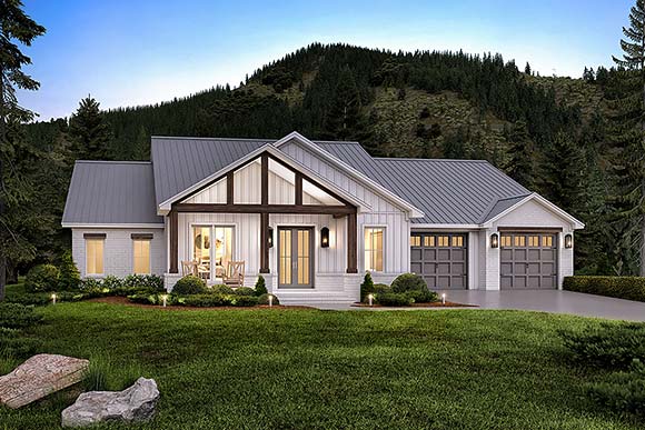 Country, Farmhouse, Southern House Plan 82941 with 3 Beds, 3 Baths, 2 Car Garage Elevation