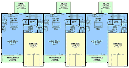 Country, Farmhouse, Traditional Multi-Family Plan 82946 with 9 Beds, 9 Baths, 3 Car Garage First Level Plan