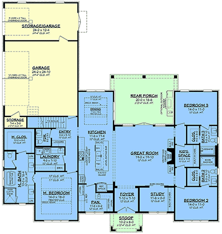 Contemporary, Country, Modern, New American House Plan 82947 with 3 Beds, 4 Baths, 3 Car Garage First Level Plan
