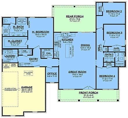 Country, Craftsman, Farmhouse, Southern House Plan 82950 with 4 Beds, 3 Baths, 2 Car Garage First Level Plan