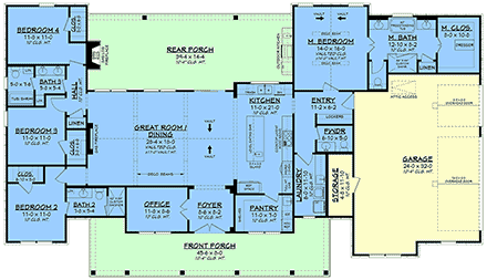 Country, Farmhouse, Traditional House Plan 82951 with 4 Beds, 4 Baths, 3 Car Garage First Level Plan
