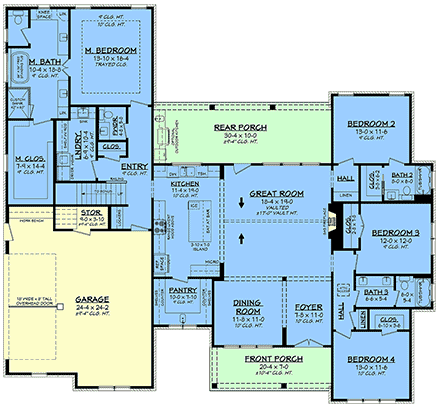Country, Farmhouse, Southern House Plan 82953 with 4 Beds, 4 Baths, 2 Car Garage First Level Plan