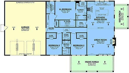 Barndominium, Contemporary, Farmhouse House Plan 82954 with 3 Beds, 3 Baths, 2 Car Garage First Level Plan
