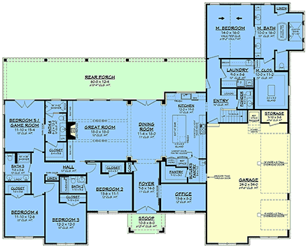 Contemporary, Farmhouse House Plan 82956 with 5 Beds, 5 Baths, 3 Car Garage First Level Plan