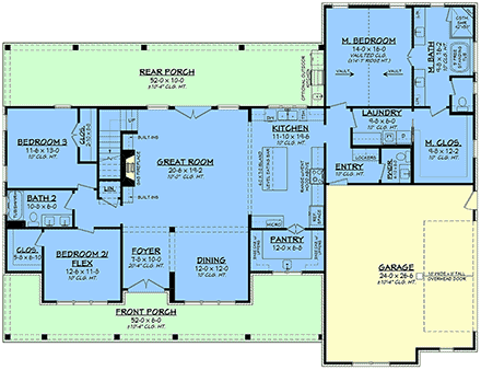 Country, Farmhouse, Southern House Plan 82957 with 5 Beds, 4 Baths, 2 Car Garage First Level Plan