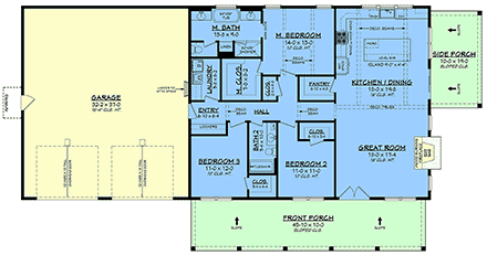 Barndominium, Country, Farmhouse, Traditional House Plan 82959 with 3 Beds, 2 Baths, 2 Car Garage First Level Plan