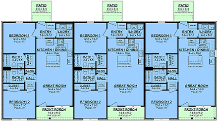 Country, Craftsman, Farmhouse, Traditional Multi-Family Plan 82962 with 6 Beds, 6 Baths First Level Plan