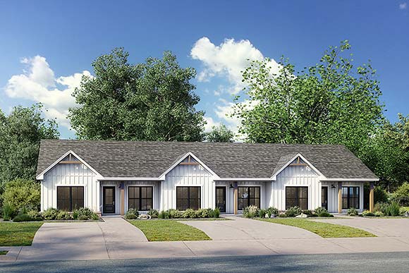 Country, Craftsman, Farmhouse, Traditional Multi-Family Plan 82962 with 6 Beds, 6 Baths Elevation