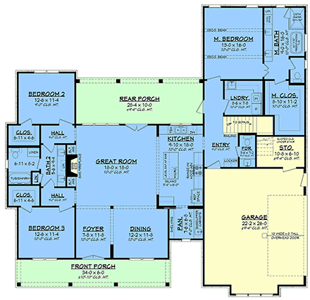 Acadian, French Country, Southern House Plan 82965 with 3 Beds, 3 Baths, 2 Car Garage First Level Plan