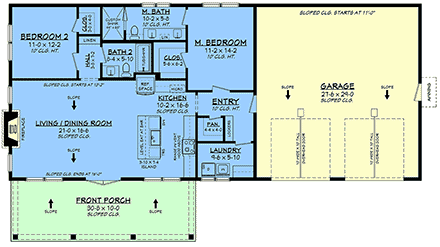 Contemporary, Farmhouse, Modern House Plan 82967 with 2 Beds, 2 Baths, 2 Car Garage First Level Plan