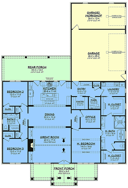 Country, Farmhouse House Plan 82968 with 3 Beds, 3 Baths, 3 Car Garage First Level Plan