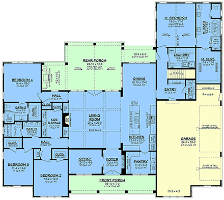 Country, Farmhouse, Southern House Plan 82970 with 4 Beds, 4 Baths, 3 Car Garage First Level Plan