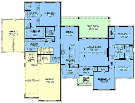 Country, European, Farmhouse, Traditional House Plan 82973 with 4 Beds, 3 Baths, 3 Car Garage First Level Plan