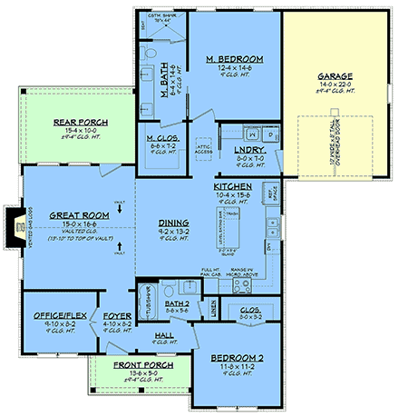Cottage, Country, Farmhouse, Southern House Plan 82974 with 2 Beds, 2 Baths, 1 Car Garage First Level Plan