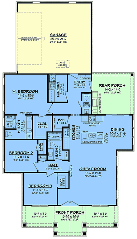 Contemporary, Cottage, Country, Farmhouse, Southern House Plan 82977 with 3 Beds, 3 Baths, 2 Car Garage First Level Plan