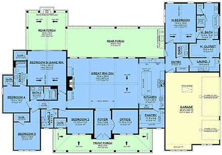Contemporary, Farmhouse, Traditional House Plan 82979 with 5 Beds, 4 Baths, 3 Car Garage First Level Plan