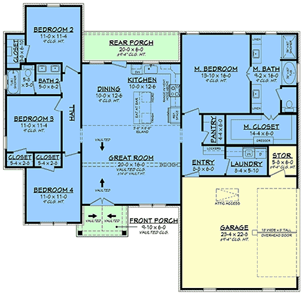 Contemporary, Craftsman, Farmhouse, New American, Traditional House Plan 82982 with 4 Beds, 2 Baths, 2 Car Garage First Level Plan