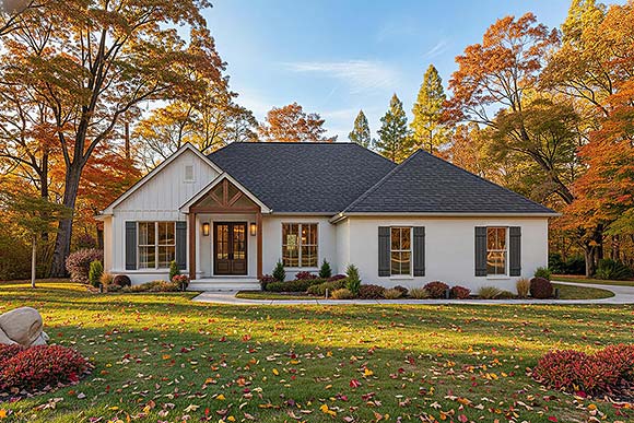 Contemporary, Craftsman, Farmhouse, New American, Traditional House Plan 82982 with 4 Beds, 2 Baths, 2 Car Garage Elevation