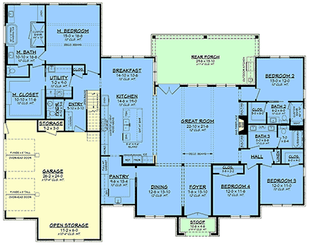 Contemporary, Farmhouse, Traditional House Plan 82983 with 4 Beds, 4 Baths, 2 Car Garage First Level Plan