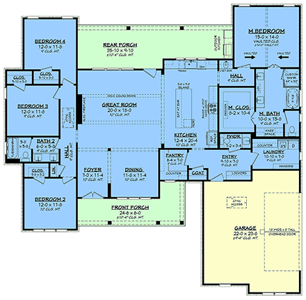 Country, Farmhouse, New American, Traditional House Plan 82984 with 4 Beds, 3 Baths, 2 Car Garage First Level Plan