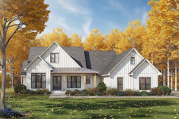 Country, Farmhouse, New American, Traditional House Plan 82984 with 4 Beds, 3 Baths, 2 Car Garage Elevation