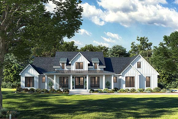 Contemporary, Country, Farmhouse, Southern House Plan 82985 with 3 Beds, 4 Baths, 3 Car Garage Elevation