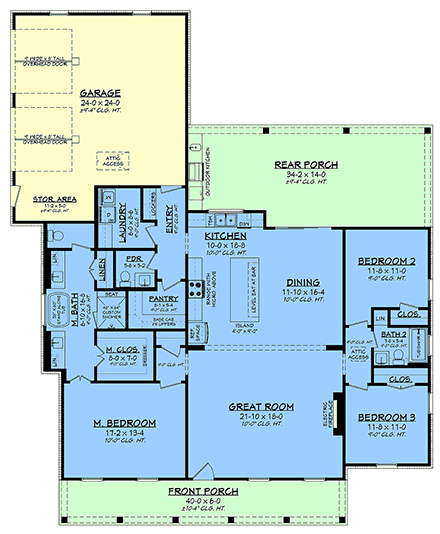 Contemporary, Cottage, Country, Farmhouse, Southern House Plan 82987 with 3 Beds, 3 Baths, 2 Car Garage First Level Plan
