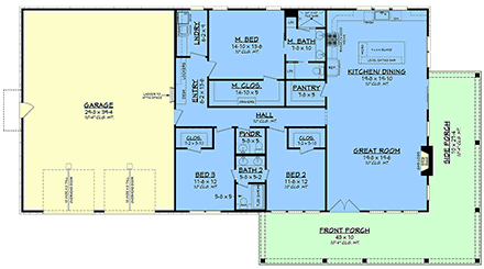 Barndominium, Contemporary, Country, Farmhouse, Traditional House Plan 82989 with 3 Beds, 3 Baths, 2 Car Garage First Level Plan